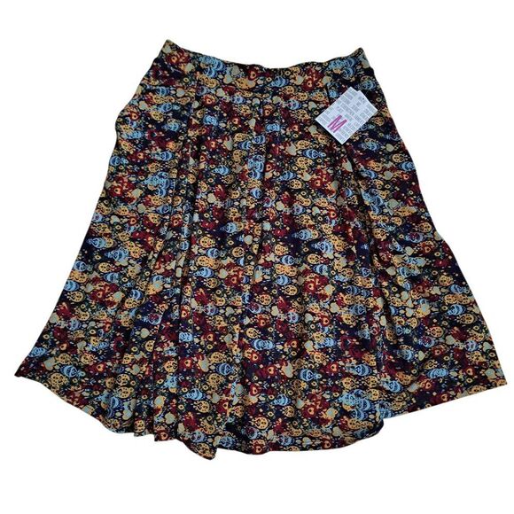 Lularoe Women's Madison Blue Yellow Flare Pockets Modest Work Skirt Sz Medium - Picture 1 of 7